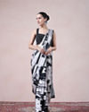 Black & Cream Satin Abstract Printed Draped Saree